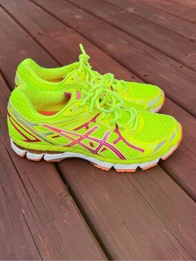 Asics Neon Yellow and Pink Women's Running Sneakers